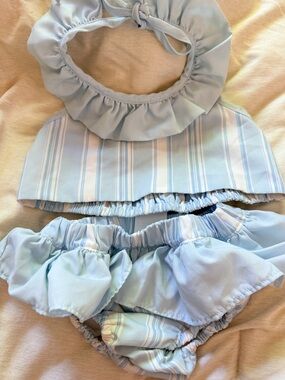 Smocked 2 piece striped swim suit